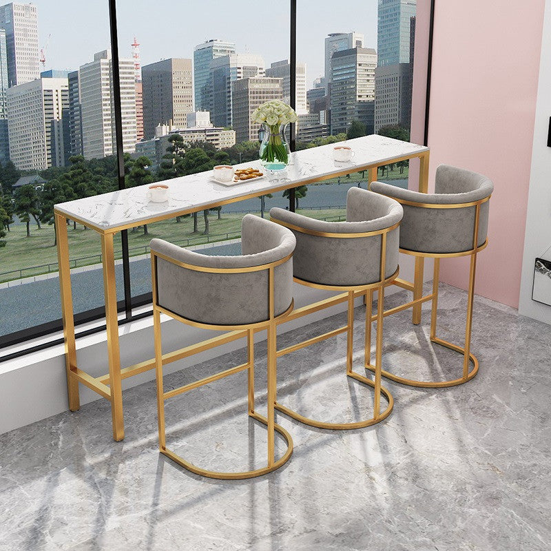 Artificial Marble Bar Table 42-inch Height Metal Base Bistro Table for Living Room 78.7"L x 15.7"W x 41.3"H Without Chairs Clearhalo 'Bar Furniture' 'Bar Tables' 'bar_tables' 'furn' 'furn_bar_tables' 'Furniture' 'furniture_bar_tables' 'Kitchen & Dining Furniture' 5002670