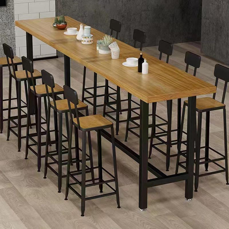 Wood Bar Table Traditional Luxury Rectangle Bar Dining Table with Trestle Base 98.4"L x 15.7"W x 41.3"H Without Chairs Clearhalo 'Bar Furniture' 'Bar Tables' 'bar_tables' 'furn' 'furn_bar_tables' 'Furniture' 'furniture_bar_tables' 'Kitchen & Dining Furniture' 5002693