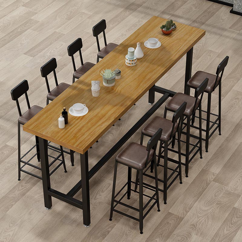 Wood Bar Table Traditional Luxury Rectangle Bar Dining Table with Trestle Base 86.6"L x 23.6"W x 41.3"H Without Chairs Clearhalo 'Bar Furniture' 'Bar Tables' 'bar_tables' 'furn' 'furn_bar_tables' 'Furniture' 'furniture_bar_tables' 'Kitchen & Dining Furniture' 5002694