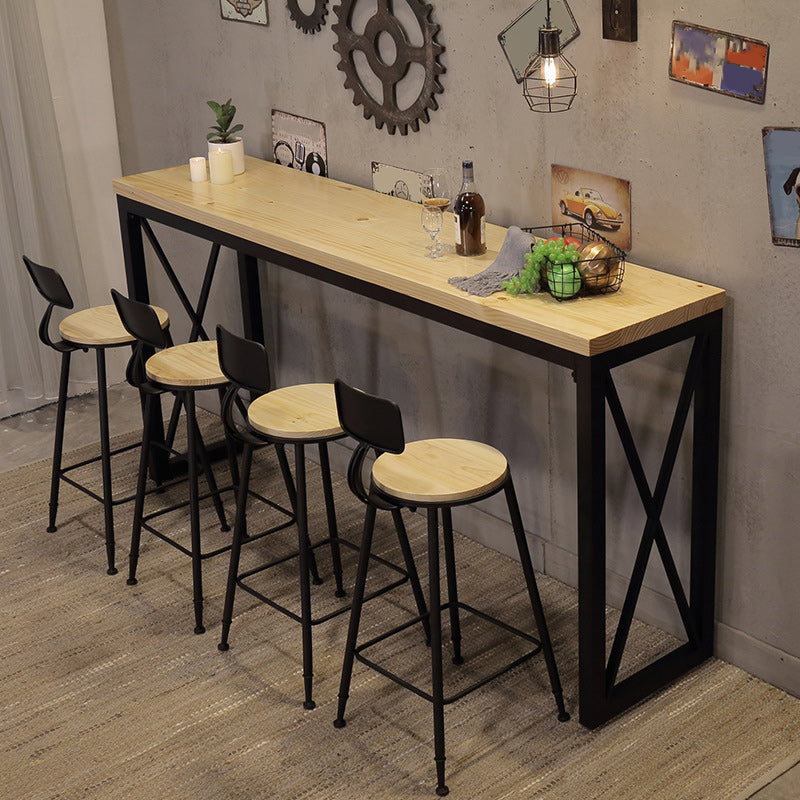 Pine Wood Bar Table Industrial Bar Dining Table with Sled Base in Black 70.9"L x 15.7"W x 41.3"H Without Chairs Clearhalo 'Bar Furniture' 'Bar Tables' 'bar_tables' 'furn' 'furn_bar_tables' 'Furniture' 'furniture_bar_tables' 'Kitchen & Dining Furniture' 5002780