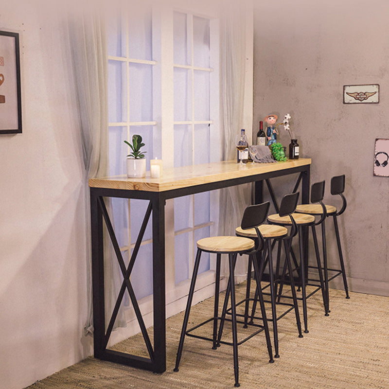 Pine Wood Bar Table Industrial Bar Dining Table with Sled Base in Black 78.7"L x 15.7"W x 41.3"H Without Chairs Clearhalo 'Bar Furniture' 'Bar Tables' 'bar_tables' 'furn' 'furn_bar_tables' 'Furniture' 'furniture_bar_tables' 'Kitchen & Dining Furniture' 5002783