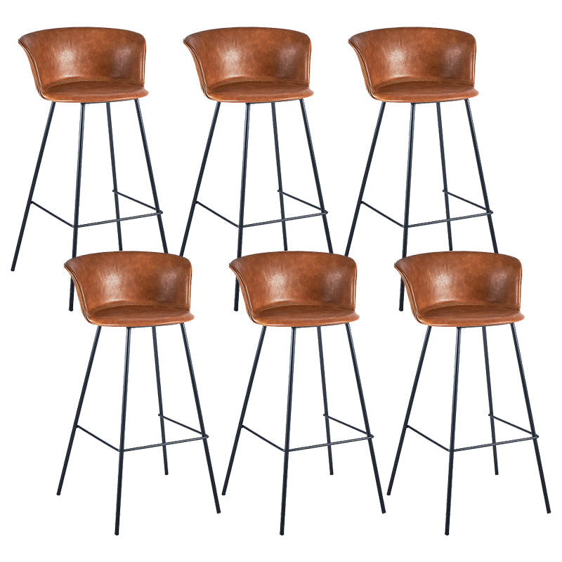 Industrial Style Bar-stool PU Leather Counter Bar Stool with Metal Legs Brown 6 Piece Set Clearhalo 'Bar Furniture' 'Bar Stools' 'bar_stools' 'furn' 'furn_bar_stools' 'Furniture' 'furniture_bar_stools' 'Kitchen & Dining Furniture' 5002869