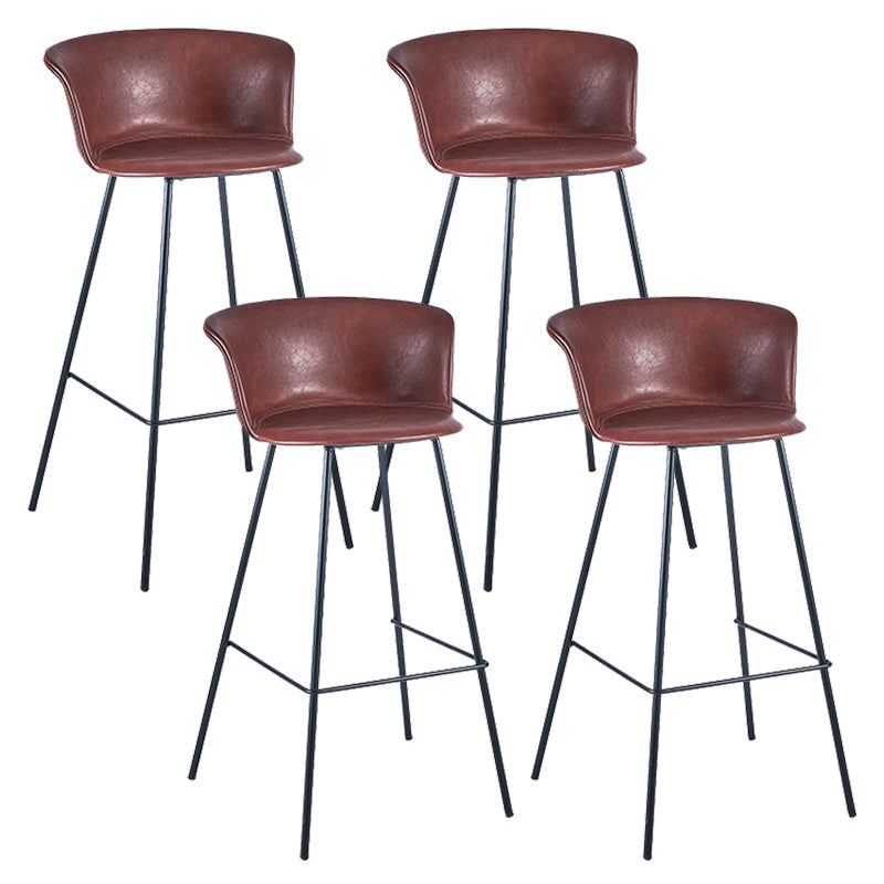 Industrial Style Bar-stool PU Leather Counter Bar Stool with Metal Legs Dark Red 4 Piece Set Clearhalo 'Bar Furniture' 'Bar Stools' 'bar_stools' 'furn' 'furn_bar_stools' 'Furniture' 'furniture_bar_stools' 'Kitchen & Dining Furniture' 5002884