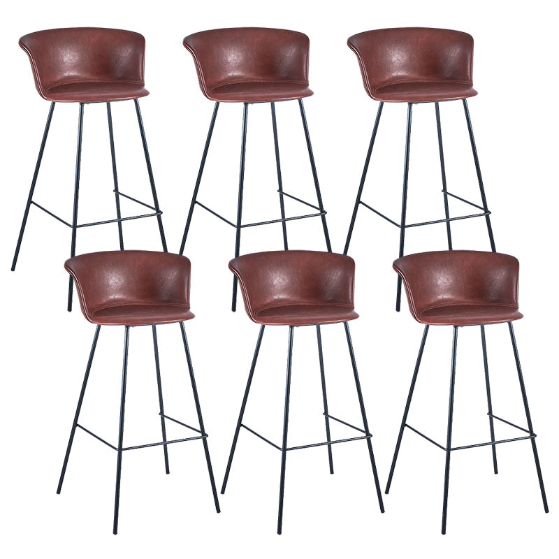 Industrial Style Bar-stool PU Leather Counter Bar Stool with Metal Legs Dark Red 6 Piece Set Clearhalo 'Bar Furniture' 'Bar Stools' 'bar_stools' 'furn' 'furn_bar_stools' 'Furniture' 'furniture_bar_stools' 'Kitchen & Dining Furniture' 5002885