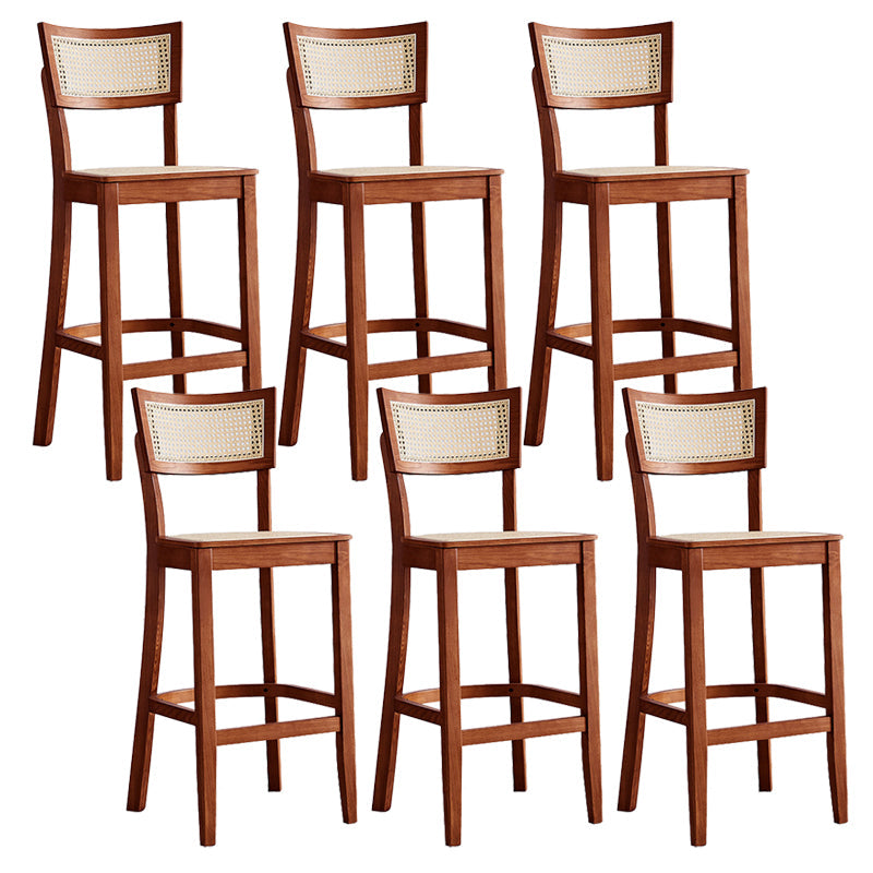 Contemporary Bar-stool Wooden Counter Bar Stool with Wood Legs for Kitchen Red Brown 6 Piece Set Clearhalo 'Bar Furniture' 'Bar Stools' 'bar_stools' 'furn' 'furn_bar_stools' 'Furniture' 'furniture_bar_stools' 'Kitchen & Dining Furniture' 5003047