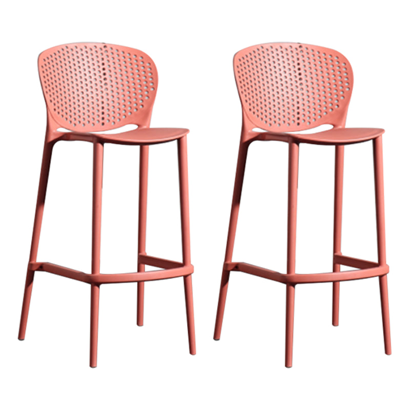 Contemporary Style Bar-stool Plastic Counter Bar Stool with Plastic Legs for Home Red 2 Piece Set Clearhalo 'Bar Furniture' 'Bar Stools' 'bar_stools' 'furn' 'furn_bar_stools' 'Furniture' 'furniture_bar_stools' 'Kitchen & Dining Furniture' 5003167