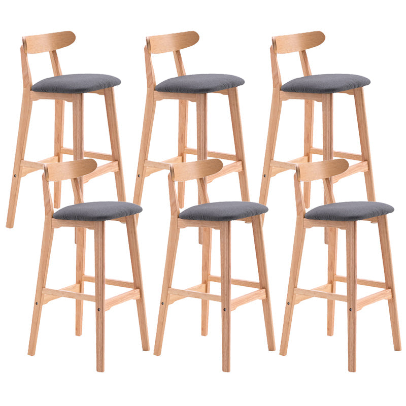Scandinavian Restaurant Rubberwood Stool Matte Finish Upholstered Bar Stools Smoke Gray 6 Piece Set Clearhalo 'Bar Furniture' 'Bar Stools' 'bar_stools' 'furn' 'furn_bar_stools' 'Furniture' 'furniture_bar_stools' 'Kitchen & Dining Furniture' 5003410
