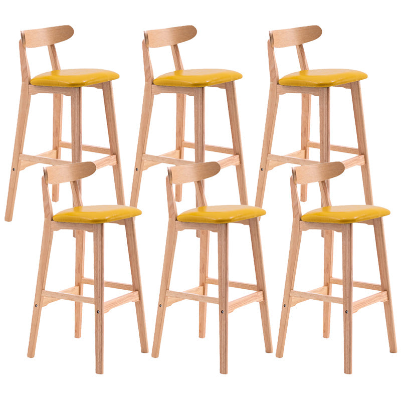 Scandinavian Restaurant Rubberwood Stool Matte Finish Upholstered Bar Stools Yellow 6 Piece Set Clearhalo 'Bar Furniture' 'Bar Stools' 'bar_stools' 'furn' 'furn_bar_stools' 'Furniture' 'furniture_bar_stools' 'Kitchen & Dining Furniture' 5003418