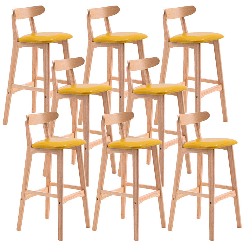 Scandinavian Restaurant Rubberwood Stool Matte Finish Upholstered Bar Stools Yellow 8 Piece Set Clearhalo 'Bar Furniture' 'Bar Stools' 'bar_stools' 'furn' 'furn_bar_stools' 'Furniture' 'furniture_bar_stools' 'Kitchen & Dining Furniture' 5003419