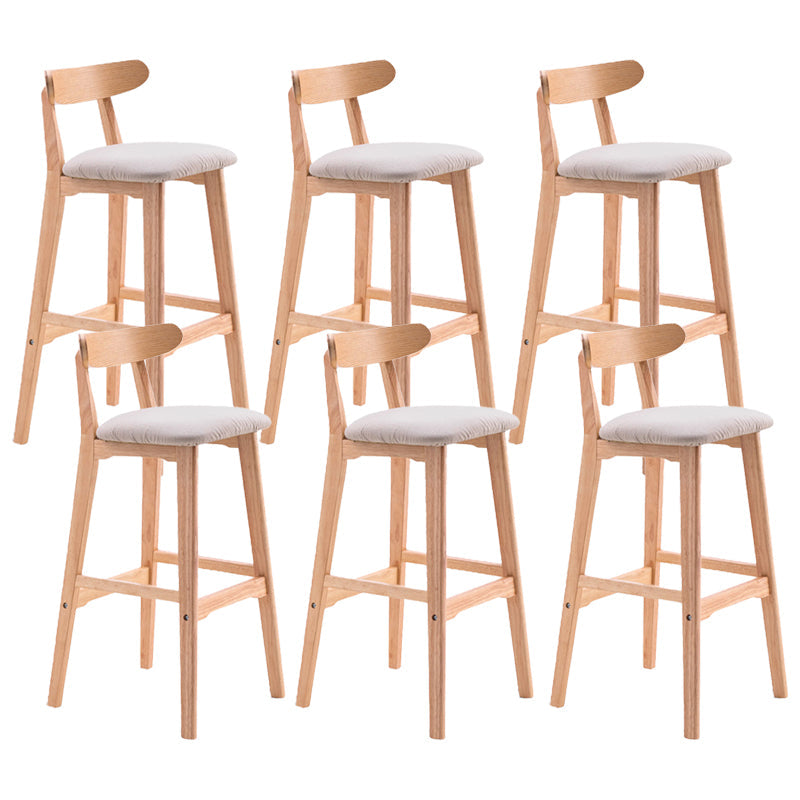 Scandinavian Restaurant Rubberwood Stool Matte Finish Upholstered Bar Stools Khaki 6 Piece Set Clearhalo 'Bar Furniture' 'Bar Stools' 'bar_stools' 'furn' 'furn_bar_stools' 'Furniture' 'furniture_bar_stools' 'Kitchen & Dining Furniture' 5003434