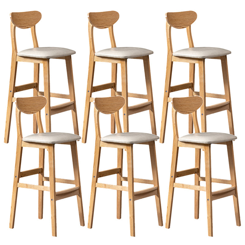 Scandinavian Home Rubberwood Stool Matte Finish Upholstered Bar Stools Off-White 6 Piece Set Clearhalo 'Bar Furniture' 'Bar Stools' 'bar_stools' 'furn' 'furn_bar_stools' 'Furniture' 'furniture_bar_stools' 'Kitchen & Dining Furniture' 5003449