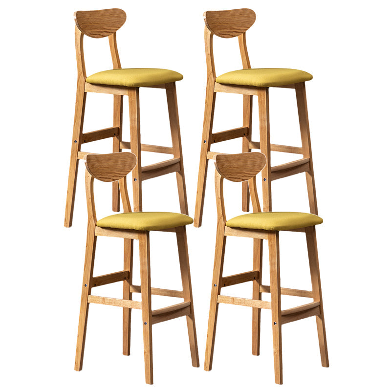 Scandinavian Home Rubberwood Stool Matte Finish Upholstered Bar Stools Yellow 4 Piece Set Clearhalo 'Bar Furniture' 'Bar Stools' 'bar_stools' 'furn' 'furn_bar_stools' 'Furniture' 'furniture_bar_stools' 'Kitchen & Dining Furniture' 5003469
