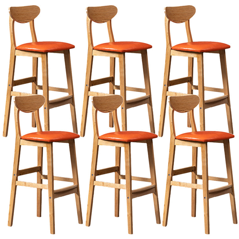 Scandinavian Home Rubberwood Stool Matte Finish Upholstered Bar Stools Orange 6 Piece Set Clearhalo 'Bar Furniture' 'Bar Stools' 'bar_stools' 'furn' 'furn_bar_stools' 'Furniture' 'furniture_bar_stools' 'Kitchen & Dining Furniture' 5003498