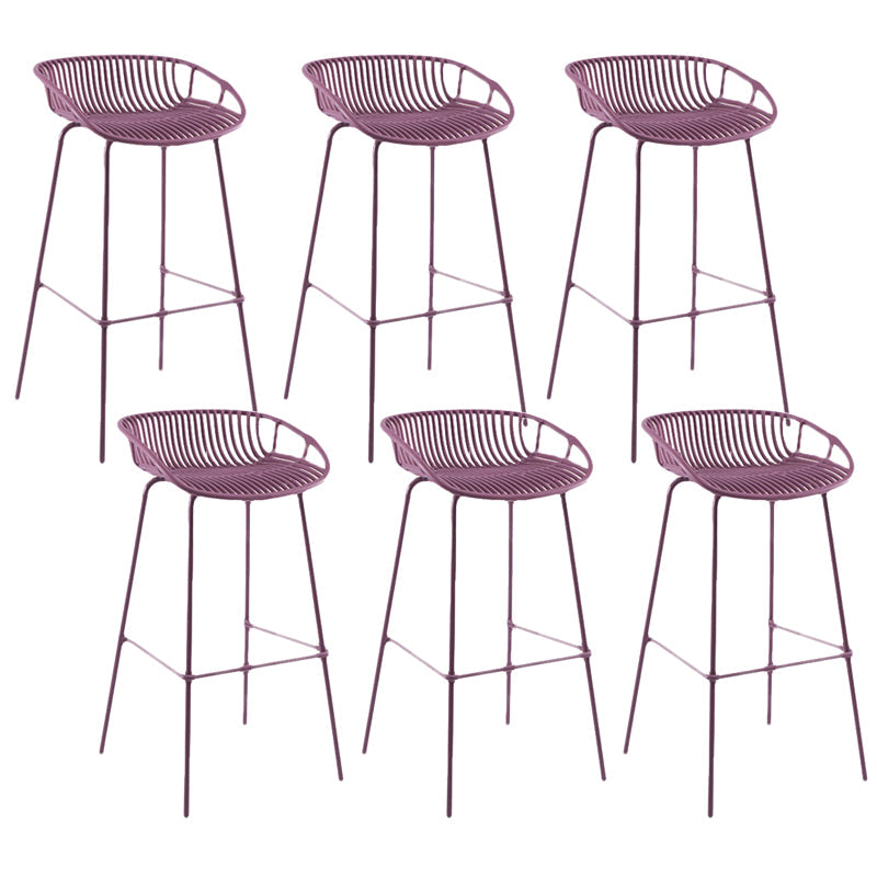 Contemporary Matte Finish Iron Bar Stool Footrest Restaurant Stool Purple 6 Piece Set Clearhalo 'Bar Furniture' 'Bar Stools' 'bar_stools' 'furn' 'furn_bar_stools' 'Furniture' 'furniture_bar_stools' 'Kitchen & Dining Furniture' 5003688