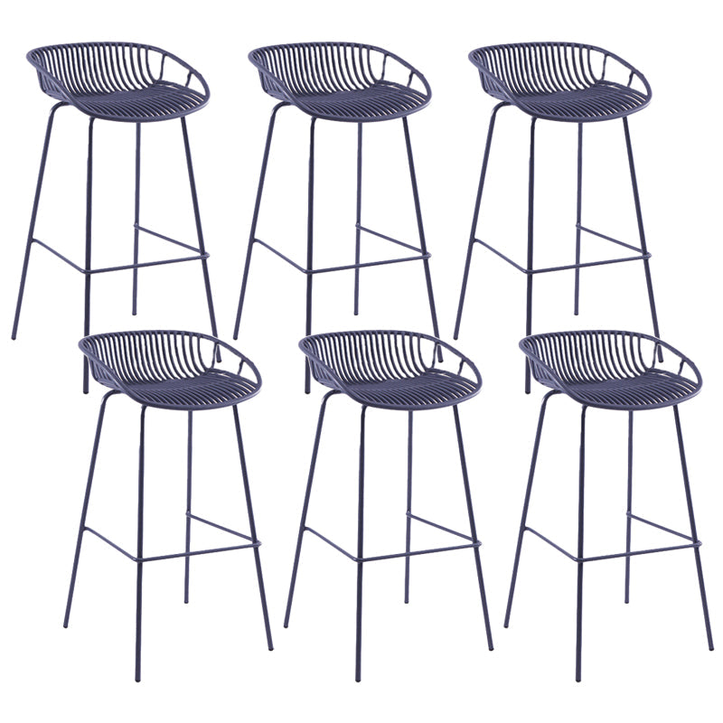 Contemporary Matte Finish Iron Bar Stool Footrest Restaurant Stool Blue 6 Piece Set Clearhalo 'Bar Furniture' 'Bar Stools' 'bar_stools' 'furn' 'furn_bar_stools' 'Furniture' 'furniture_bar_stools' 'Kitchen & Dining Furniture' 5003692