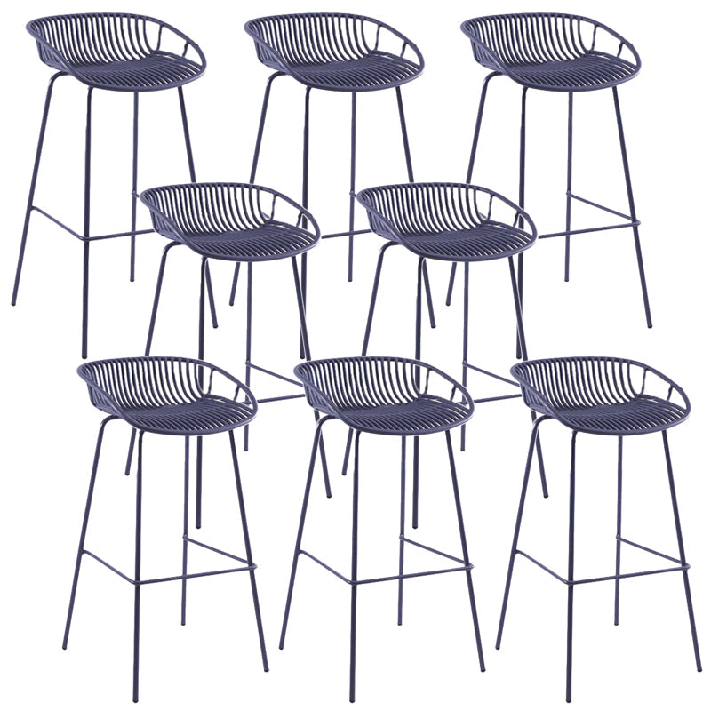 Contemporary Matte Finish Iron Bar Stool Footrest Restaurant Stool Blue 8 Piece Set Clearhalo 'Bar Furniture' 'Bar Stools' 'bar_stools' 'furn' 'furn_bar_stools' 'Furniture' 'furniture_bar_stools' 'Kitchen & Dining Furniture' 5003693