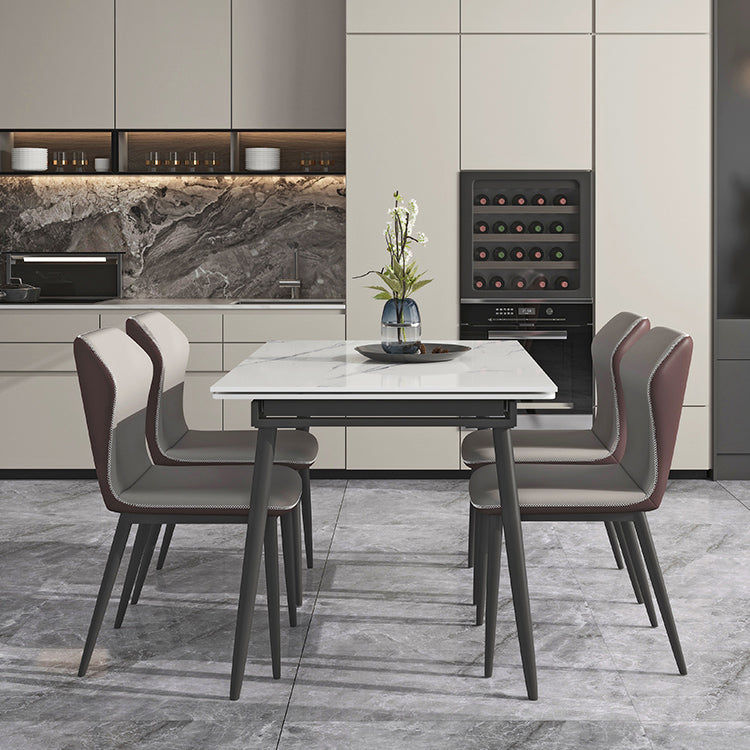 Modern Stone Dining Table Set 1/4/5/7 Pieces Dining Set for Home Use 5 Pieces: Table, 4 Beige Chairs Clearhalo 'Dining Room Sets' 'Dining Tables & Seating' 'dining_room_set' 'furn' 'furn_dining_room_set' 'Furniture' 'furniture_dining_room_set' 'Kitchen & Dining Furniture' 5003698