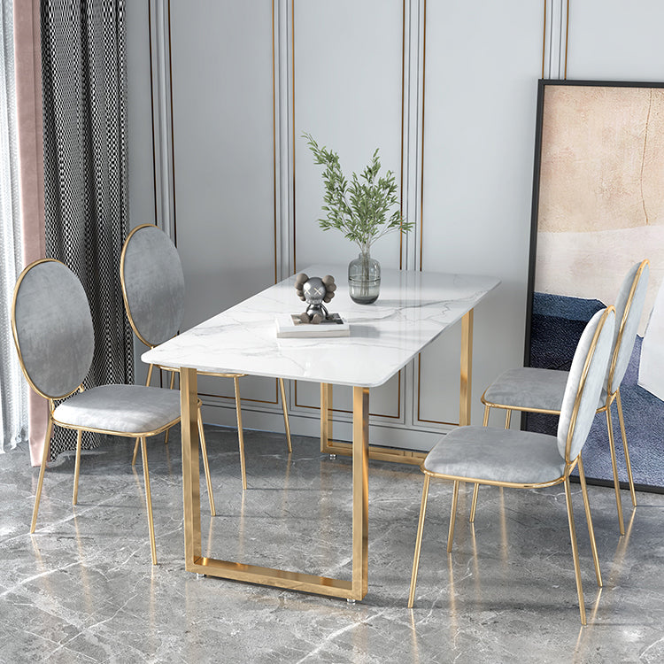 Glam Iron Dining Table Set 1/2/5 Pieces Rectangle White Sintered Stone Top Dinette Set Clearhalo 'Dining Room Sets' 'Dining Tables & Seating' 'dining_room_set' 'furn' 'furn_dining_room_set' 'Furniture' 'furniture_dining_room_set' 'Kitchen & Dining Furniture' 5003734