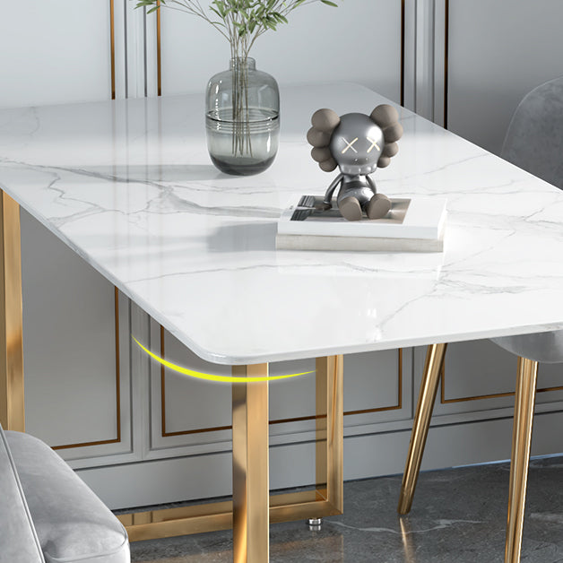 Glam Iron Dining Table Set 1/2/5 Pieces Rectangle White Sintered Stone Top Dinette Set Clearhalo 'Dining Room Sets' 'Dining Tables & Seating' 'dining_room_set' 'furn' 'furn_dining_room_set' 'Furniture' 'furniture_dining_room_set' 'Kitchen & Dining Furniture' 5003743