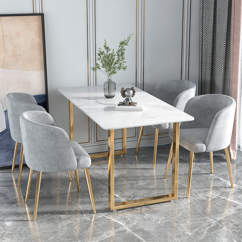 Glam Iron Dining Table Set 1/2/5 Pieces Rectangle White Sintered Stone Top Dinette Set Clearhalo 'Dining Room Sets' 'Dining Tables & Seating' 'dining_room_set' 'furn' 'furn_dining_room_set' 'Furniture' 'furniture_dining_room_set' 'Kitchen & Dining Furniture' 5003745