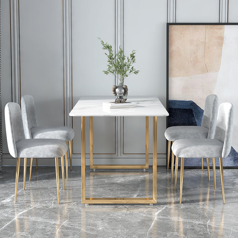 Glam Iron Dining Table Set 1/2/5 Pieces Rectangle White Sintered Stone Top Dinette Set Clearhalo 'Dining Room Sets' 'Dining Tables & Seating' 'dining_room_set' 'furn' 'furn_dining_room_set' 'Furniture' 'furniture_dining_room_set' 'Kitchen & Dining Furniture' 5003746