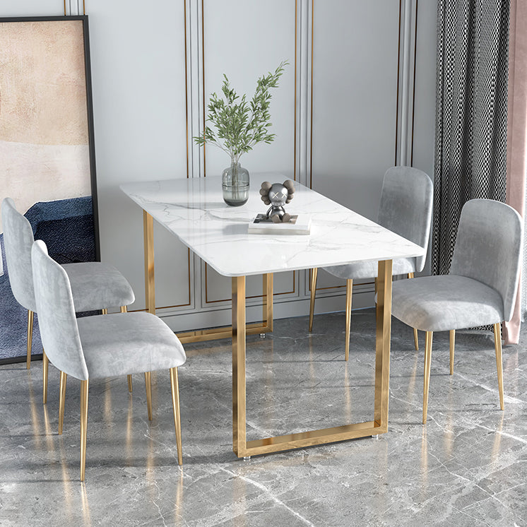 Glam Iron Dining Table Set 1/2/5 Pieces Rectangle White Sintered Stone Top Dinette Set Clearhalo 'Dining Room Sets' 'Dining Tables & Seating' 'dining_room_set' 'furn' 'furn_dining_room_set' 'Furniture' 'furniture_dining_room_set' 'Kitchen & Dining Furniture' 5003747