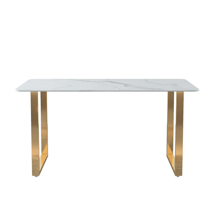 Glam Iron Dining Table Set 1/2/5 Pieces Rectangle White Sintered Stone Top Dinette Set White 70.9"L x 35.4"W Clearhalo 'Dining Room Sets' 'Dining Tables & Seating' 'dining_room_set' 'furn' 'furn_dining_room_set' 'Furniture' 'furniture_dining_room_set' 'Kitchen & Dining Furniture' 5003748