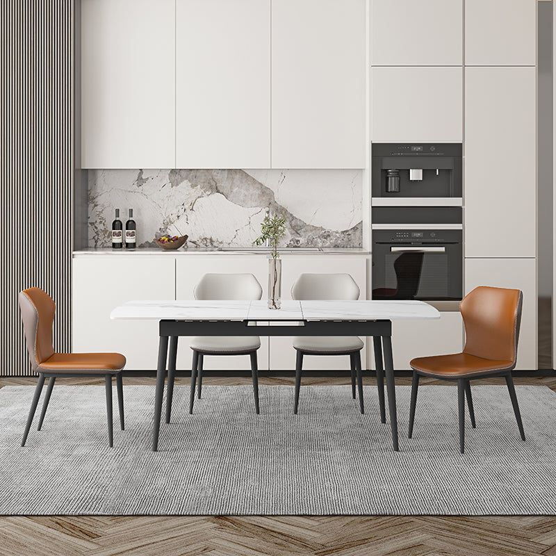 Modern Rectangle Stone Dining Table Set 1/4/5/7 Pieces Dining Set for Home Use 5 Pieces: Table, 2 Orange+2 Beige Chairs Clearhalo 'Dining Room Sets' 'Dining Tables & Seating' 'dining_room_set' 'furn' 'furn_dining_room_set' 'Furniture' 'furniture_dining_room_set' 'Kitchen & Dining Furniture' 5003760