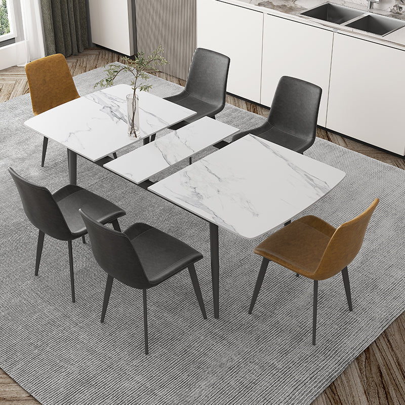 Modern Rectangle Stone Dining Table Set 1/4/5/7 Pieces Dining Set for Home Use 7 Pieces: Table, 2 Brown+4 Grey Chairs Clearhalo 'Dining Room Sets' 'Dining Tables & Seating' 'dining_room_set' 'furn' 'furn_dining_room_set' 'Furniture' 'furniture_dining_room_set' 'Kitchen & Dining Furniture' 5003762