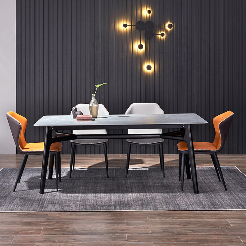 Modern Ash Wood Dinette Set 1/2/5/7 Pieces Rectangle Sintered Stone Top Dining Table Set 5 Pieces: Table, 2 Orange+2 Beige Chairs Clearhalo 'Dining Room Sets' 'Dining Tables & Seating' 'dining_room_set' 'furn' 'furn_dining_room_set' 'Furniture' 'furniture_dining_room_set' 'Kitchen & Dining Furniture' 5003780