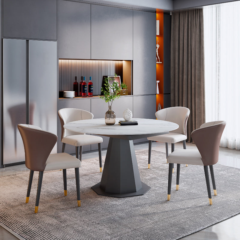Modern Round Stone Dining Table Set 1/2/5/7 Pieces Dining Set for Home Use 5 Pieces: Table, 4 Chairs Clearhalo 'Dining Room Sets' 'Dining Tables & Seating' 'dining_room_set' 'furn' 'furn_dining_room_set' 'Furniture' 'furniture_dining_room_set' 'Kitchen & Dining Furniture' 5003795