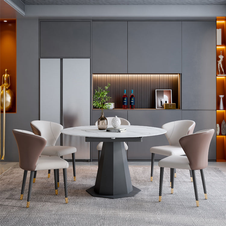 Modern Round Stone Dining Table Set 1/2/5/7 Pieces Dining Set for Home Use Clearhalo 'Dining Room Sets' 'Dining Tables & Seating' 'dining_room_set' 'furn' 'furn_dining_room_set' 'Furniture' 'furniture_dining_room_set' 'Kitchen & Dining Furniture' 5003796