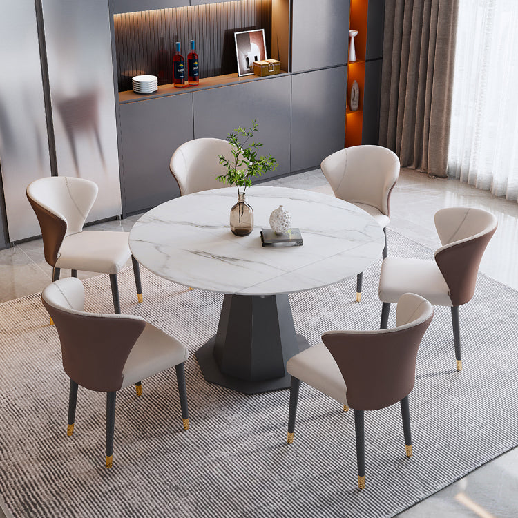 Modern Round Stone Dining Table Set 1/2/5/7 Pieces Dining Set for Home Use 7 Pieces: Table, 6 Chairs Clearhalo 'Dining Room Sets' 'Dining Tables & Seating' 'dining_room_set' 'furn' 'furn_dining_room_set' 'Furniture' 'furniture_dining_room_set' 'Kitchen & Dining Furniture' 5003797