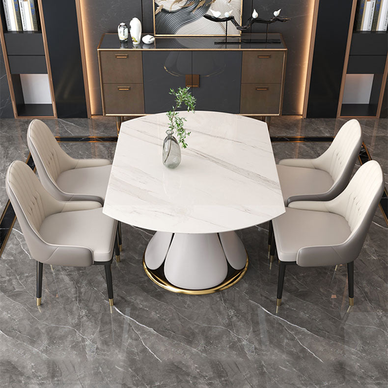Glam Leather Dinette Set 1/2/5/7 Pieces Scalable Dining Table Set with Sintered Stone Top 5 Pieces: Table, 4 Chairs Clearhalo 'Dining Room Sets' 'Dining Tables & Seating' 'dining_room_set' 'furn' 'furn_dining_room_set' 'Furniture' 'furniture_dining_room_set' 'Kitchen & Dining Furniture' 5003845