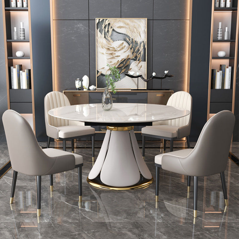 Glam Leather Dinette Set 1/2/5/7 Pieces Scalable Dining Table Set with Sintered Stone Top Clearhalo 'Dining Room Sets' 'Dining Tables & Seating' 'dining_room_set' 'furn' 'furn_dining_room_set' 'Furniture' 'furniture_dining_room_set' 'Kitchen & Dining Furniture' 5003849