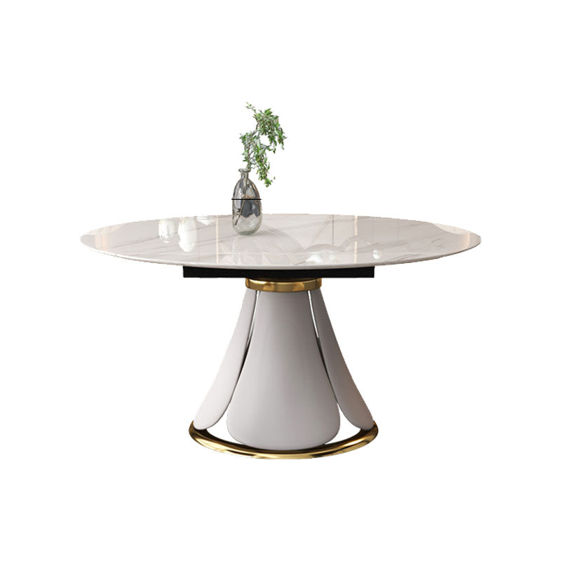 Glam Leather Dinette Set 1/2/5/7 Pieces Scalable Dining Table Set with Sintered Stone Top White 59"L x 59"W Clearhalo 'Dining Room Sets' 'Dining Tables & Seating' 'dining_room_set' 'furn' 'furn_dining_room_set' 'Furniture' 'furniture_dining_room_set' 'Kitchen & Dining Furniture' 5003850