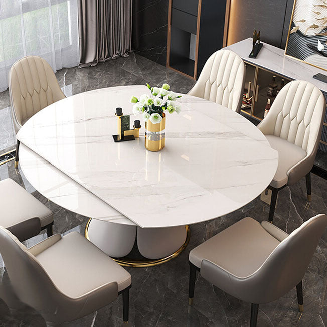 Glam Leather Dinette Set 1/2/5/7 Pieces Scalable Dining Table Set with Sintered Stone Top Clearhalo 'Dining Room Sets' 'Dining Tables & Seating' 'dining_room_set' 'furn' 'furn_dining_room_set' 'Furniture' 'furniture_dining_room_set' 'Kitchen & Dining Furniture' 5003854