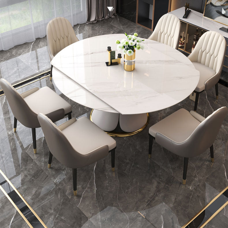 Glam Leather Dinette Set 1/2/5/7 Pieces Scalable Dining Table Set with Sintered Stone Top Clearhalo 'Dining Room Sets' 'Dining Tables & Seating' 'dining_room_set' 'furn' 'furn_dining_room_set' 'Furniture' 'furniture_dining_room_set' 'Kitchen & Dining Furniture' 5003855
