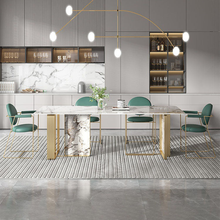 Luxury Sintered Stone Top Dining Set Rectangle 1/2/4/5/7 Pieces Dining Table with Chairs 5 Pieces: Table, 4 Chairs Clearhalo 'Dining Room Sets' 'Dining Tables & Seating' 'dining_room_set' 'furn' 'furn_dining_room_set' 'Furniture' 'furniture_dining_room_set' 'Kitchen & Dining Furniture' 5003895