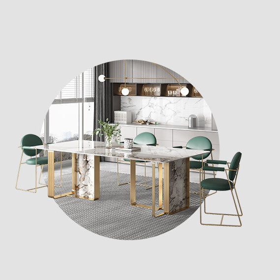 Luxury Sintered Stone Top Dining Set Rectangle 1/2/4/5/7 Pieces Dining Table with Chairs Clearhalo 'Dining Room Sets' 'Dining Tables & Seating' 'dining_room_set' 'furn' 'furn_dining_room_set' 'Furniture' 'furniture_dining_room_set' 'Kitchen & Dining Furniture' 5003896