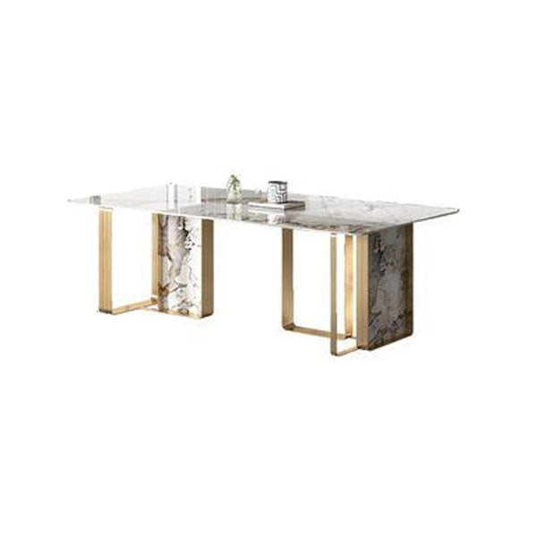 Luxury Sintered Stone Top Dining Set Rectangle 1/2/4/5/7 Pieces Dining Table with Chairs Gold 94"L x 43"W Clearhalo 'Dining Room Sets' 'Dining Tables & Seating' 'dining_room_set' 'furn' 'furn_dining_room_set' 'Furniture' 'furniture_dining_room_set' 'Kitchen & Dining Furniture' 5003897