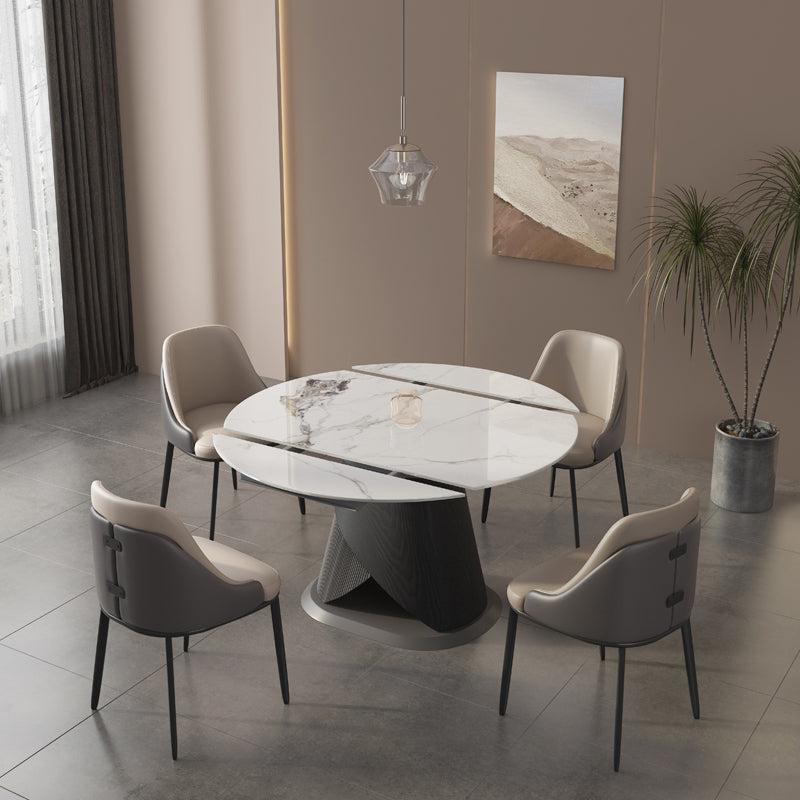 Modern Sintered Stone Dining Table Set 1/2/4/5 Pieces Dining Set for Home Use 5 Pieces: Table, 4 Beige Chairs Clearhalo 'Dining Room Sets' 'Dining Tables & Seating' 'dining_room_set' 'furn' 'furn_dining_room_set' 'Furniture' 'furniture_dining_room_set' 'Kitchen & Dining Furniture' 5003927
