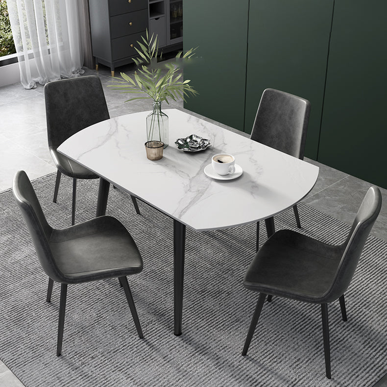 Modern Scalable Dinette Set 1/4/5/6 Pieces Round Sintered Stone Top Dining Table Set 5 Pieces: Table, 4 Grey Chairs Clearhalo 'Dining Room Sets' 'Dining Tables & Seating' 'dining_room_set' 'furn' 'furn_dining_room_set' 'Furniture' 'furniture_dining_room_set' 'Kitchen & Dining Furniture' 5003961