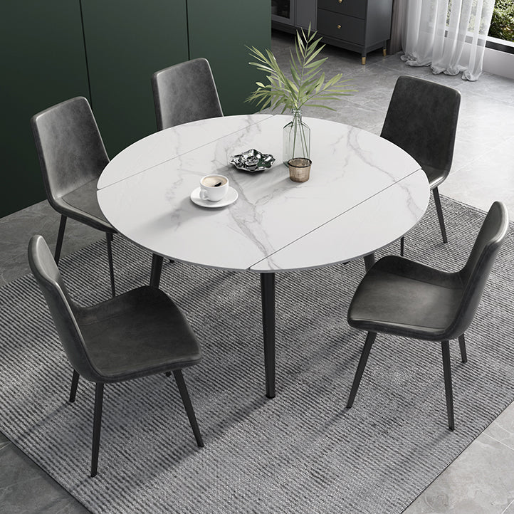 Modern Scalable Dinette Set 1/4/5/6 Pieces Round Sintered Stone Top Dining Table Set 6 Pieces: Table, 5 Grey Chairs Clearhalo 'Dining Room Sets' 'Dining Tables & Seating' 'dining_room_set' 'furn' 'furn_dining_room_set' 'Furniture' 'furniture_dining_room_set' 'Kitchen & Dining Furniture' 5003962