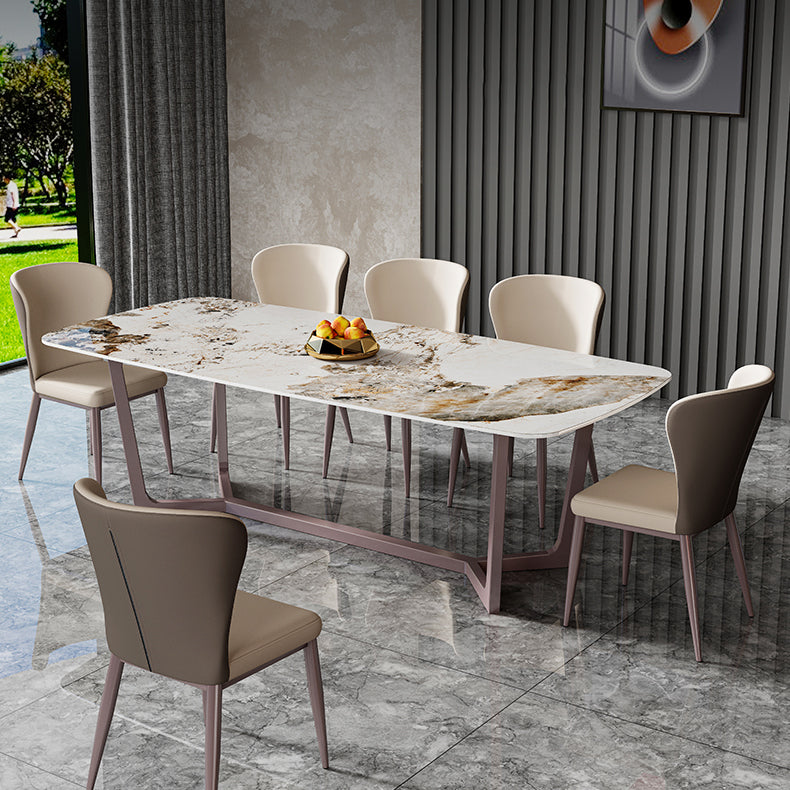 Nordic Glam Rectangle Sintered Stone Dining Table Set 1/4/6/7/8 Pieces Dining Set Clearhalo 'Dining Room Sets' 'Dining Tables & Seating' 'dining_room_set' 'furn' 'furn_dining_room_set' 'Furniture' 'furniture_dining_room_set' 'Kitchen & Dining Furniture' 5003979