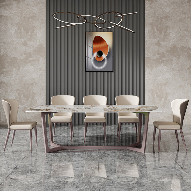 Nordic Glam Rectangle Sintered Stone Dining Table Set 1/4/6/7/8 Pieces Dining Set 6 Pieces: Table, 5 Chairs Clearhalo 'Dining Room Sets' 'Dining Tables & Seating' 'dining_room_set' 'furn' 'furn_dining_room_set' 'Furniture' 'furniture_dining_room_set' 'Kitchen & Dining Furniture' 5003980