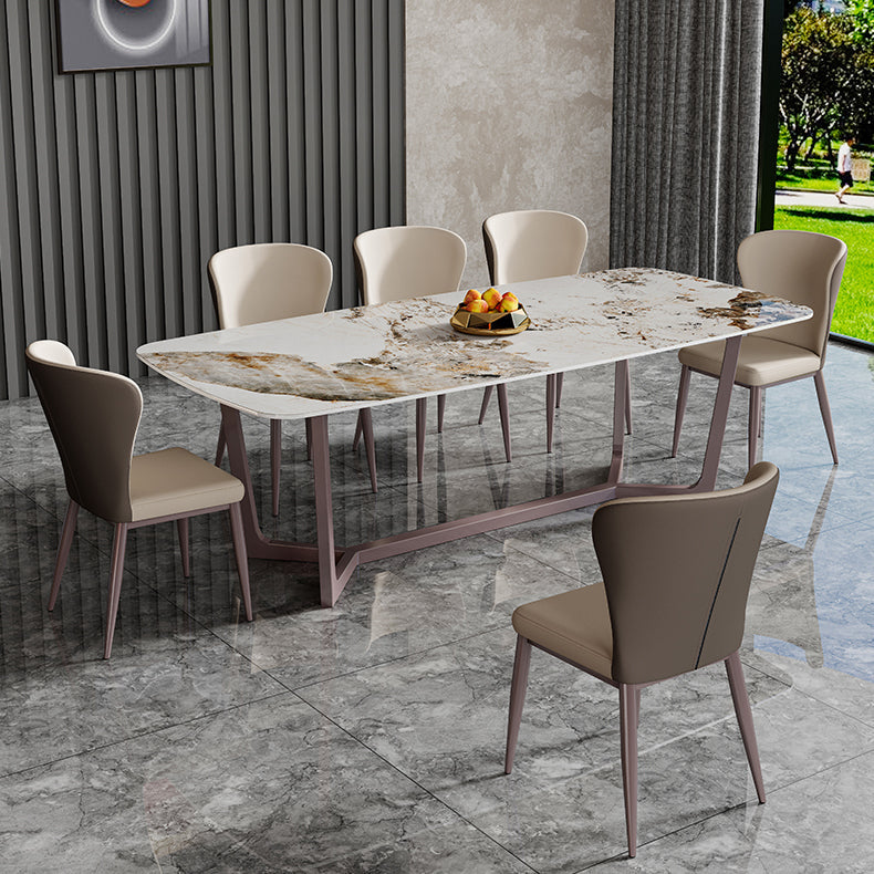 Nordic Glam Rectangle Sintered Stone Dining Table Set 1/4/6/7/8 Pieces Dining Set Clearhalo 'Dining Room Sets' 'Dining Tables & Seating' 'dining_room_set' 'furn' 'furn_dining_room_set' 'Furniture' 'furniture_dining_room_set' 'Kitchen & Dining Furniture' 5003992
