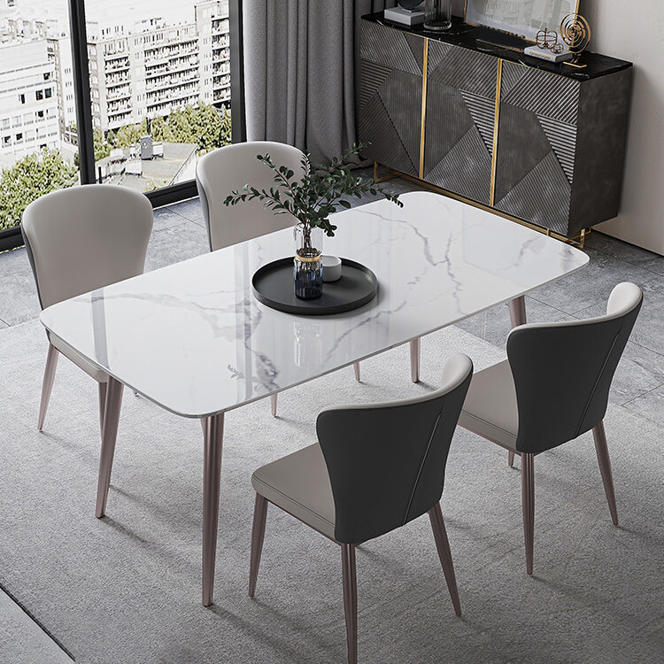 Modern Rectangle Sintered Stone Dining Table Set 1/4/5/7 Pieces Dining Set 5 Pieces: Table, 4 White Chairs Clearhalo 'Dining Room Sets' 'Dining Tables & Seating' 'dining_room_set' 'furn' 'furn_dining_room_set' 'Furniture' 'furniture_dining_room_set' 'Kitchen & Dining Furniture' 5004014
