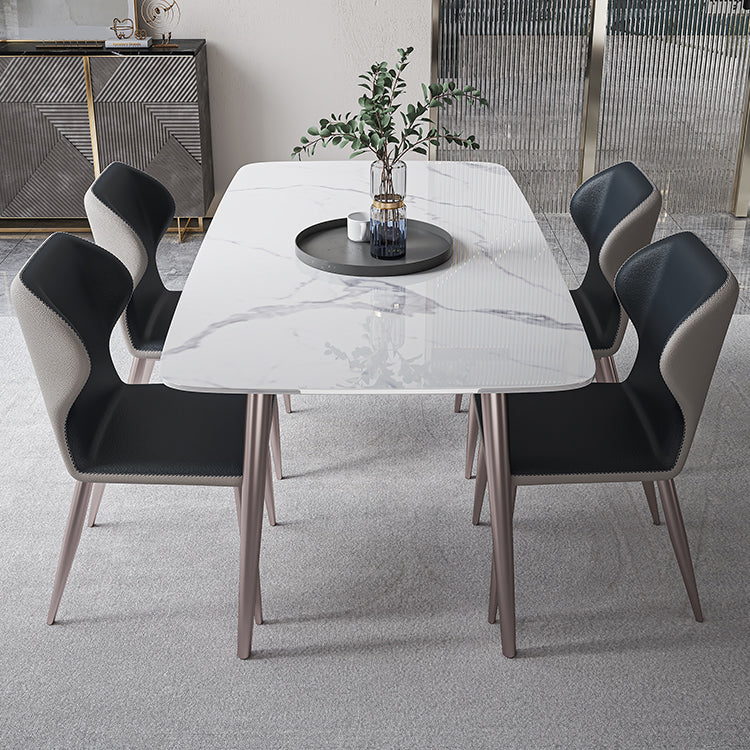Modern Rectangle Sintered Stone Dining Table Set 1/4/5/7 Pieces Dining Set 5 Pieces: Table, 4 Blue Chairs Clearhalo 'Dining Room Sets' 'Dining Tables & Seating' 'dining_room_set' 'furn' 'furn_dining_room_set' 'Furniture' 'furniture_dining_room_set' 'Kitchen & Dining Furniture' 5004020