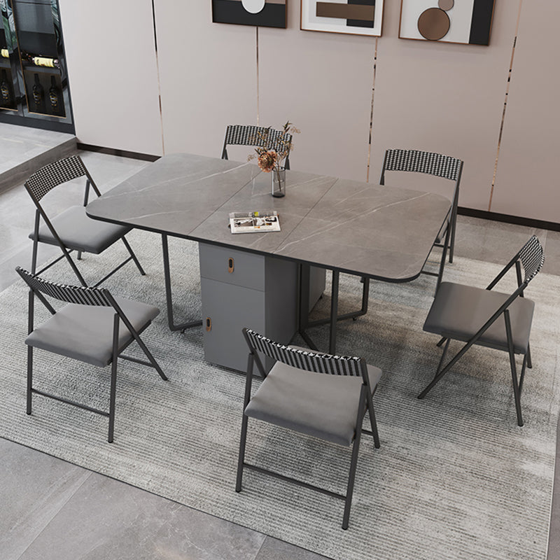 Metal Base Modern Rectangular Table Sintered Stone Top Table with Drop Leaf Gray 63"L x 31.5"W x 29.5"H Without Chairs Clearhalo 'Dining Tables & Seating' 'Dining Tables' 'dining_table' 'furn' 'furn_dining_table' 'Furniture' 'furniture_dining_table' 'Kitchen & Dining Furniture' 'kitchen' 'kitchen_dining_table' 5004032